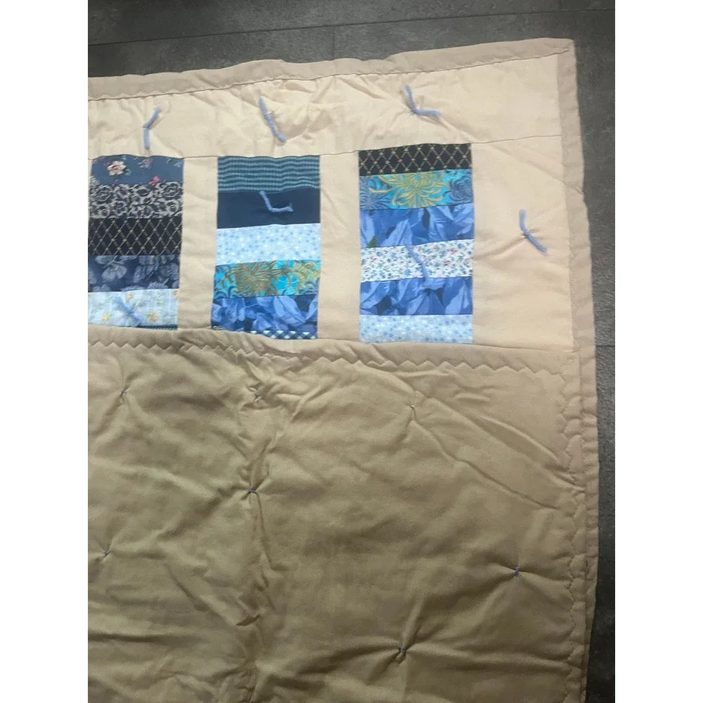 Handmade Patchwork Tied Quilt Blue Floral Paisley Nursery Crib Cottage 42x42